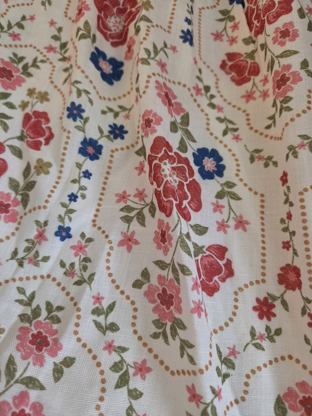 Cream Floral Maxi Dress with Pink & Blue Blooms and Waist Tie - Picture 2 of 6